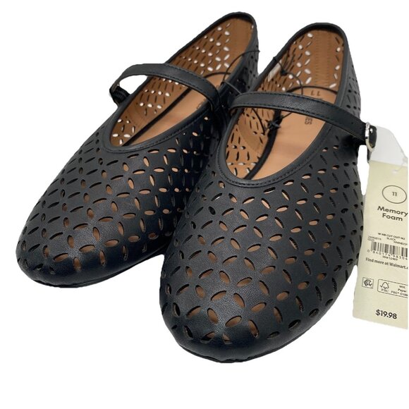 No Boundaries Black Mary Jane Sz 11 Ballet Flat Memory Foam Cut Out Shoes - Picture 1 of 10